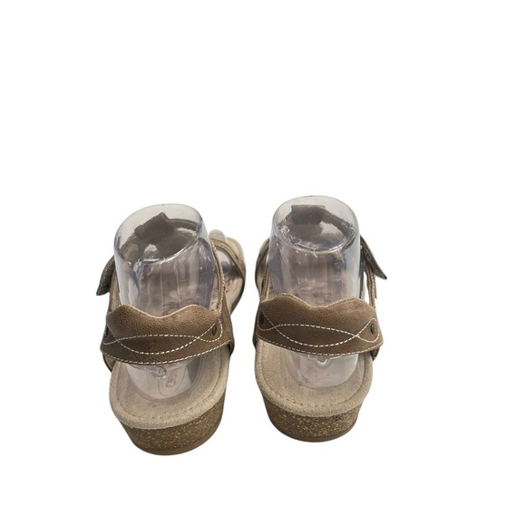 Aetrex Lori Sandals Women's 7 Brown Leather Cork Wedge T-Strap Comfort Beaded - Picture 6 of 15